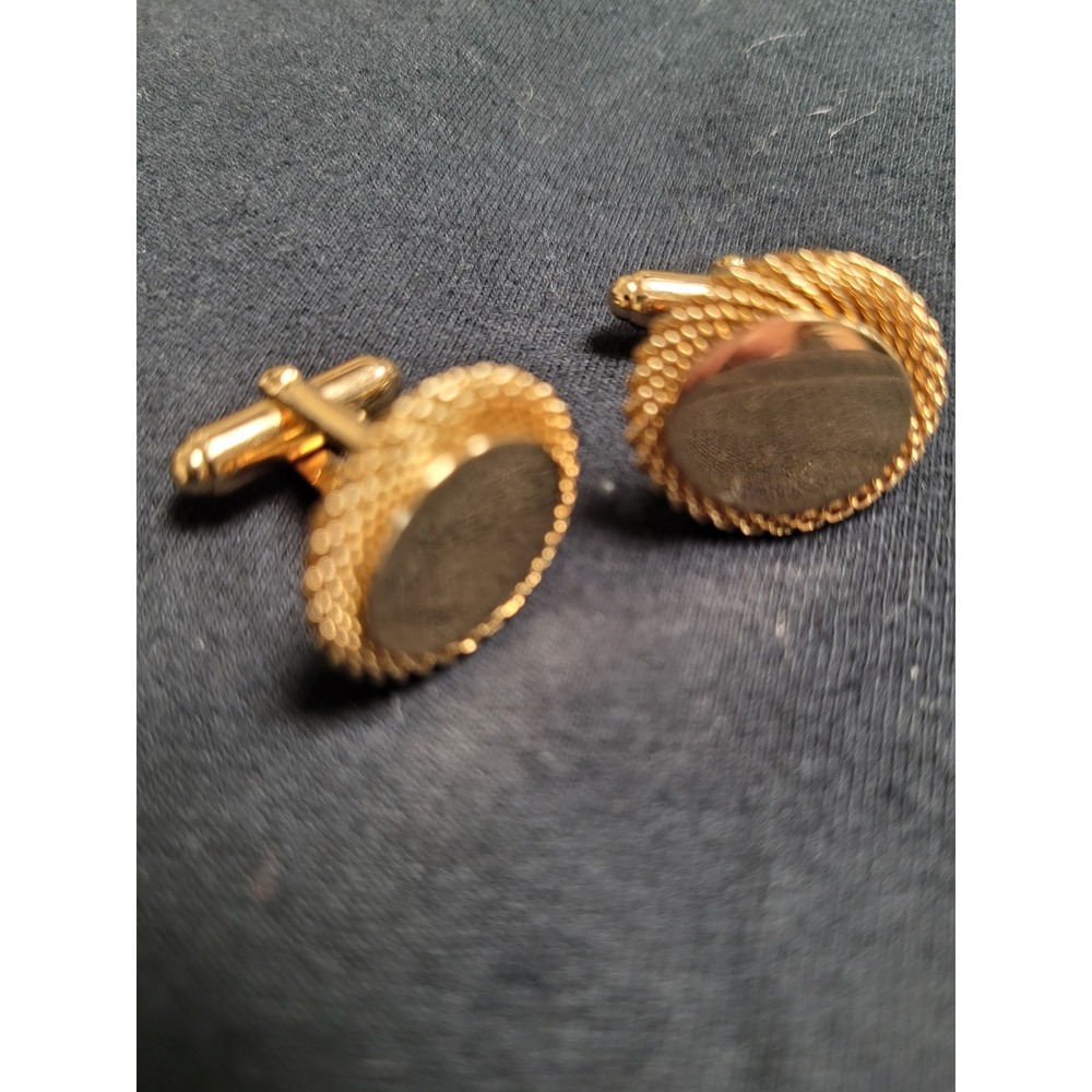 Anson Vintage Gold Tone Round Rope Border Toggle Back Cufflinks Mens Jewelry